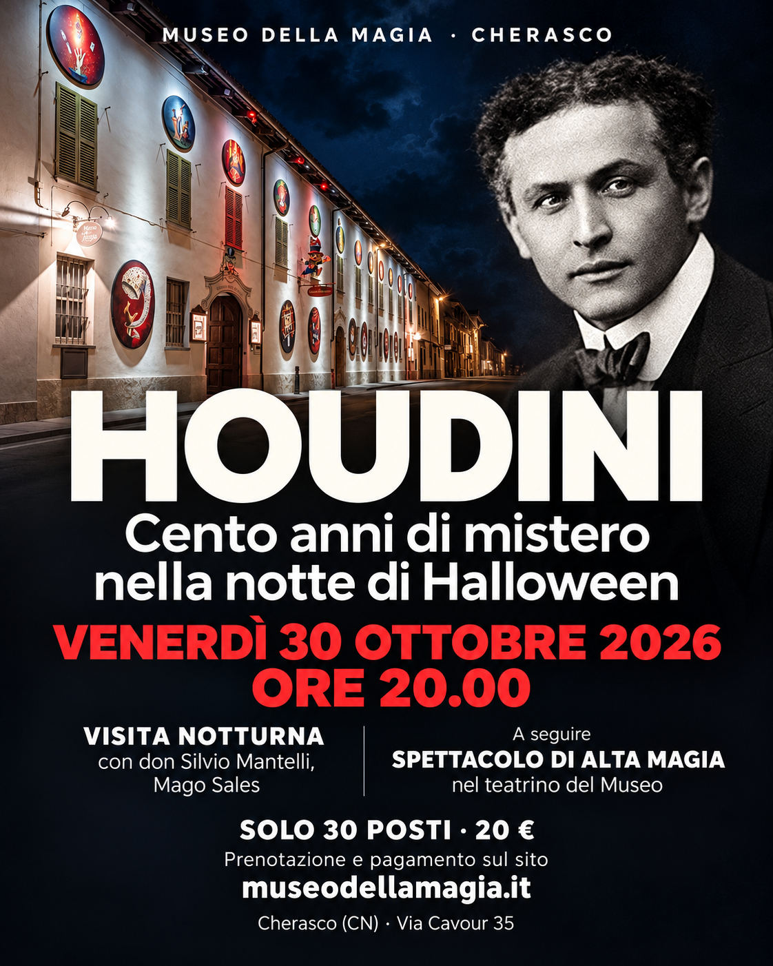 Manifesto Houdini - Cento anni di mistero nella notte di Halloween - Museo della Magia Cherasco